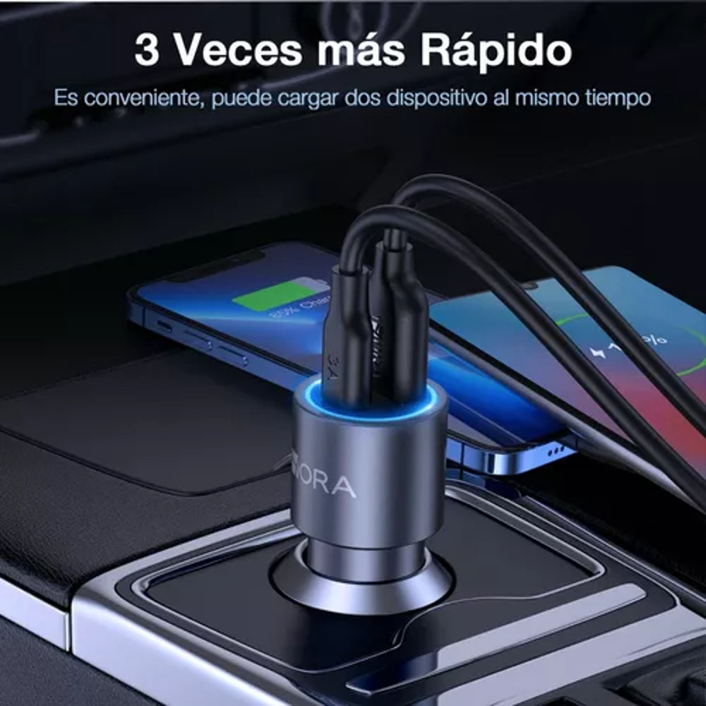 Cargador Para Carro 38w Dual Carga Rápida Usb C A Usb C 3 Amperios