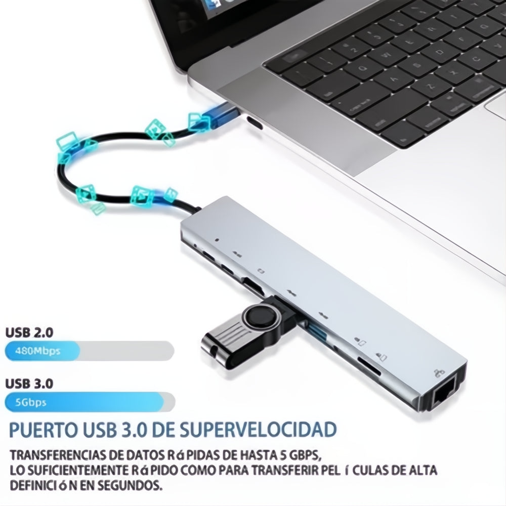 Hub Adaptador Multi Tipo C 8 En 1 Usb C A Hdmi Con Ethernet