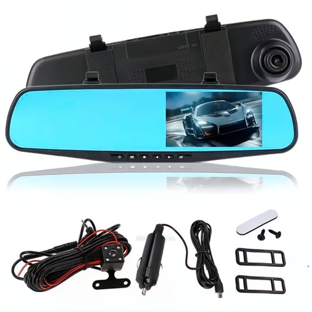 Espejo Retrovisor Dvr Universal 2 Camaras Delantera Reversa