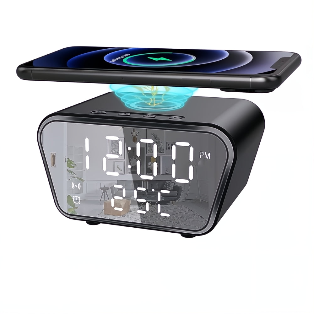 Reloj Digital Carga Inalámbrica 2 En 1 Alarma Temperatura