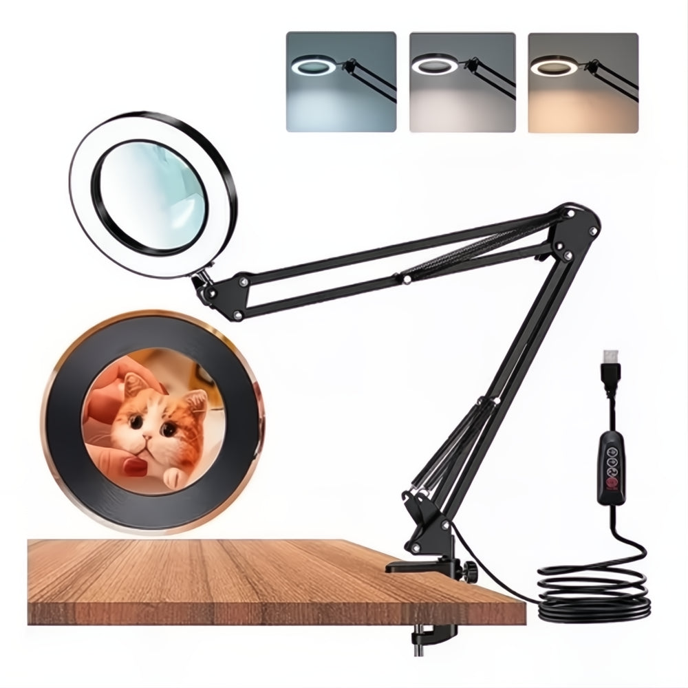 Lámpara Escritorio Led Lupa 3 Tonos Brazo Articulado Lectura