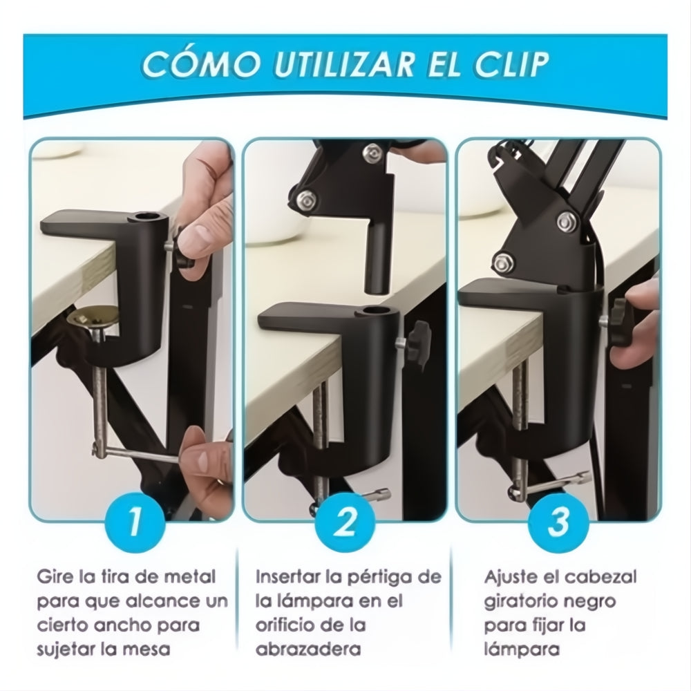 Lámpara Escritorio Led Lupa 3 Tonos Brazo Articulado Lectura