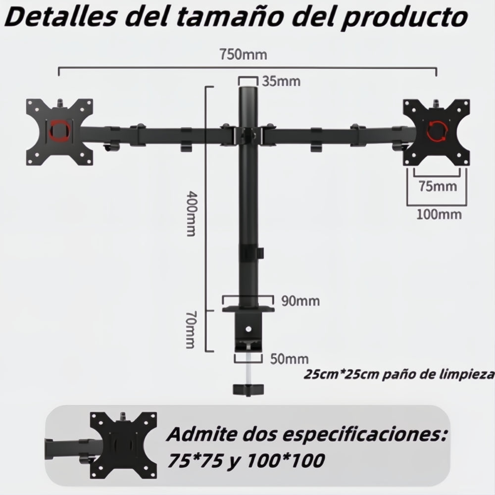 Soporte Brazo Doble Para 2 Monitores 13-32 Base Escritorio