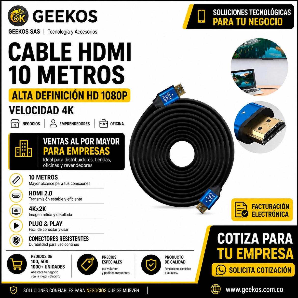 Cable Hdmi 10 Metros Alta Definición Hd 1080p Velocidad 4k