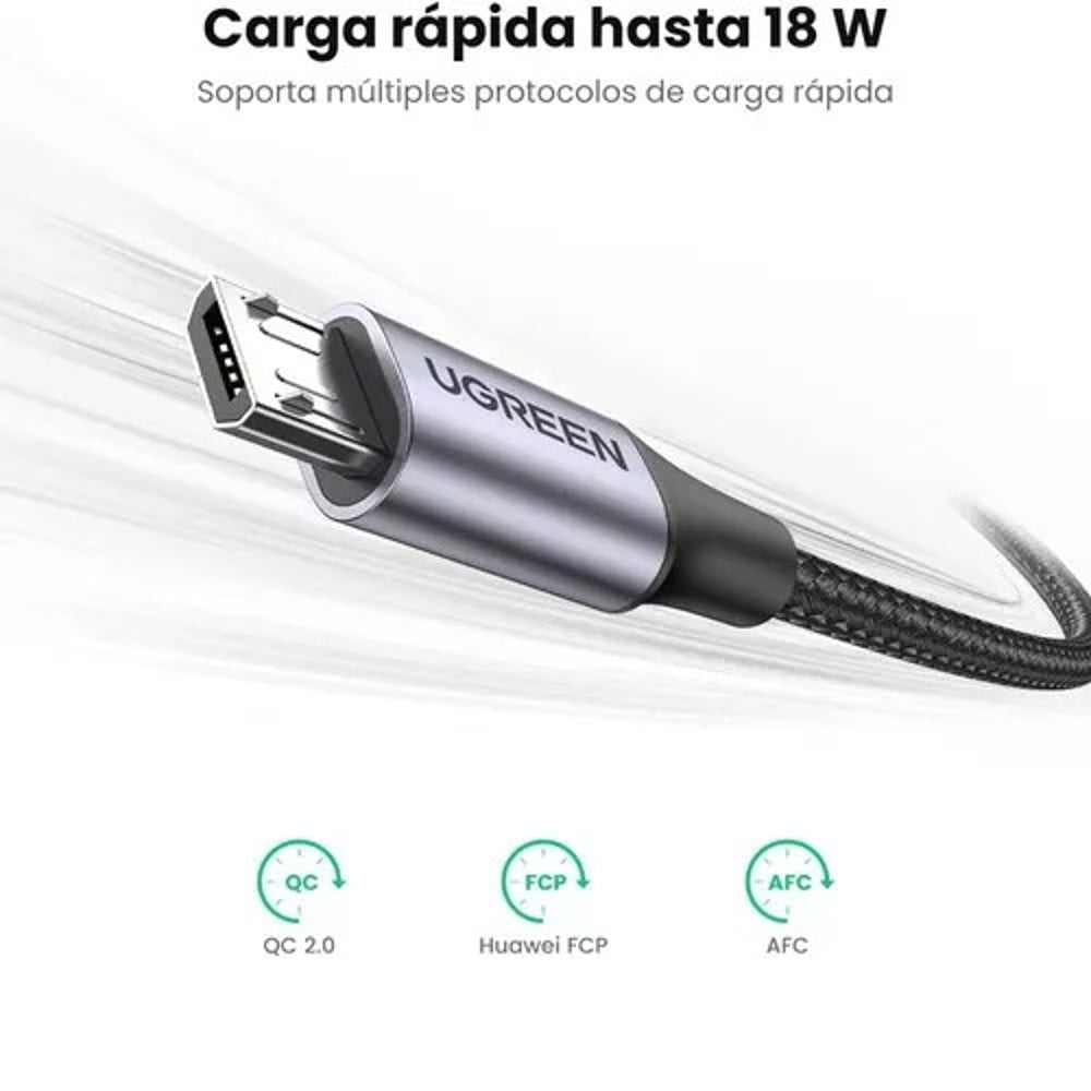 Cable Usb A Micro Usb Carga Rápida 2m Ugreen Nylon Metálico