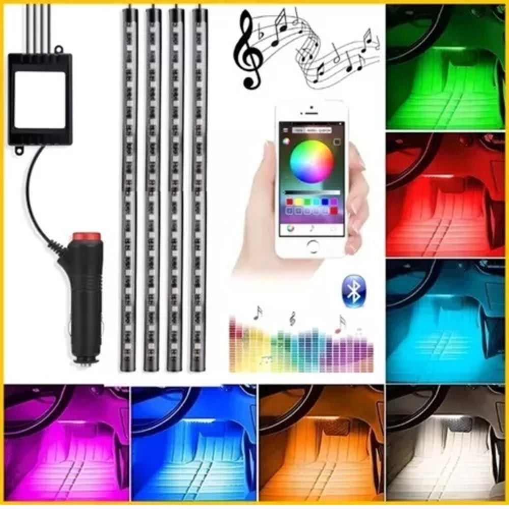 Tira Luces Interior Carro Led Rgb Audiorítmica App Bluetooth