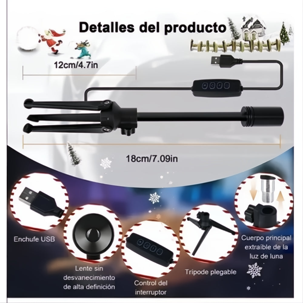 Lámpara Proyector Luna Velador Luz Led Cálida Usb Hd 360°