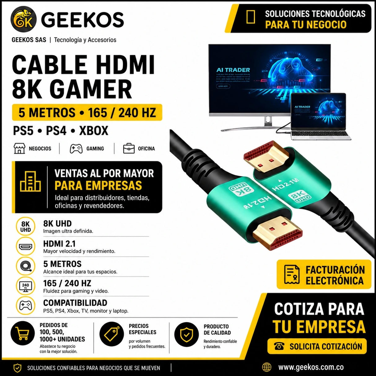 Cable Hdmi 8k Gamer 5 Metros Vídeo 165 240 Hz Ps5 Ps4 Xbox