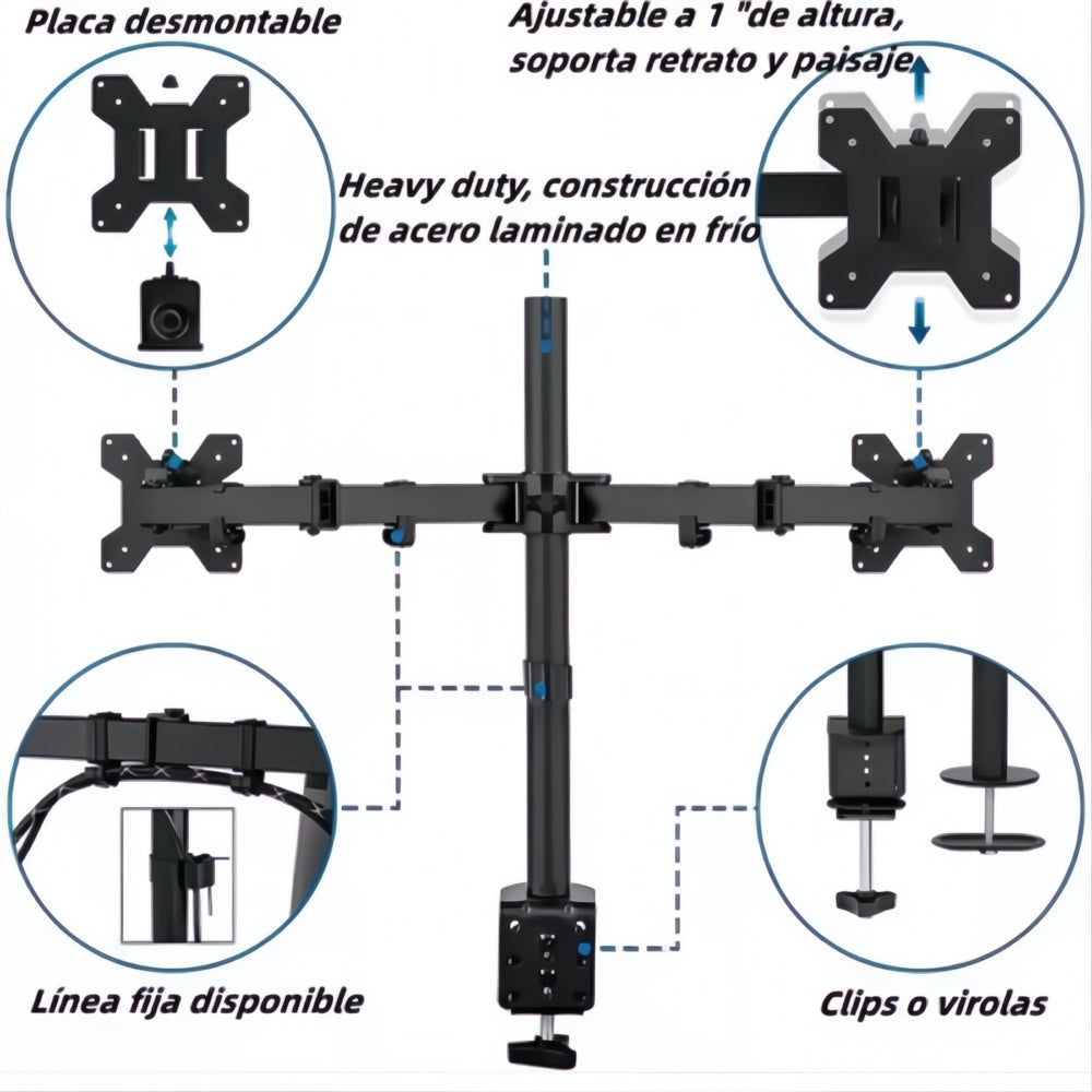Soporte Brazo Doble Para 2 Monitores 13-32 Base Escritorio