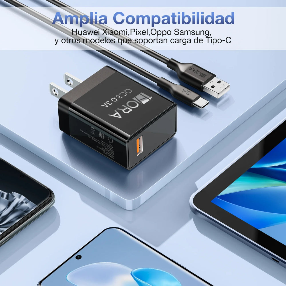 Cargador Carga Rapida QC 3.0 Usb A Tipo C 1Hora