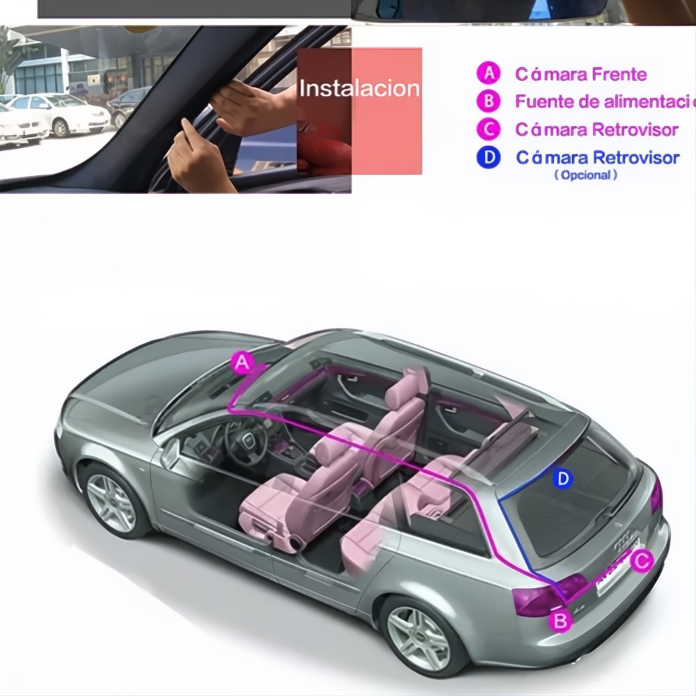 Espejo Retrovisor Dvr Universal 2 Camaras Delantera Reversa