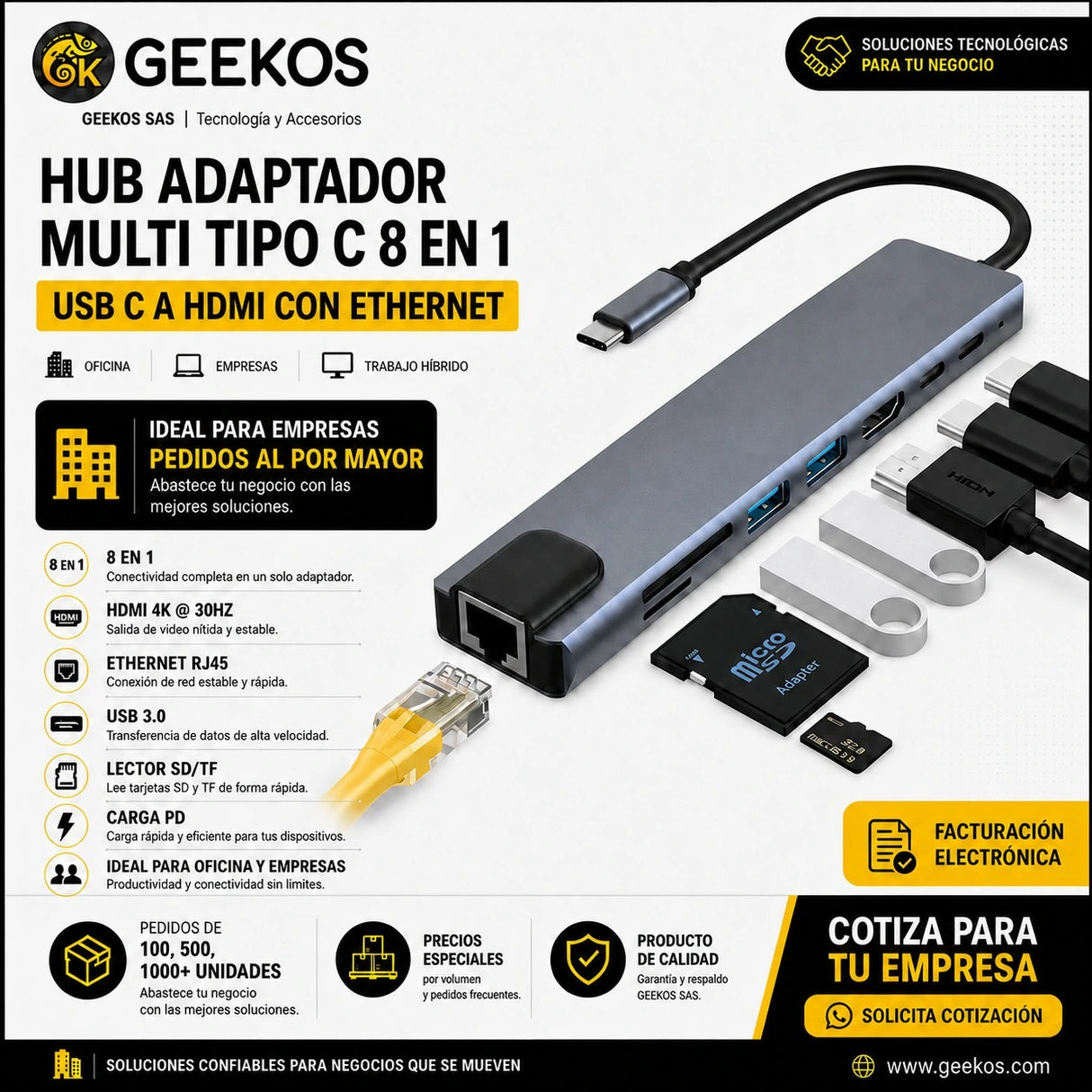 Hub Adaptador Multi Tipo C 8 En 1 Usb C A Hdmi Con Ethernet
