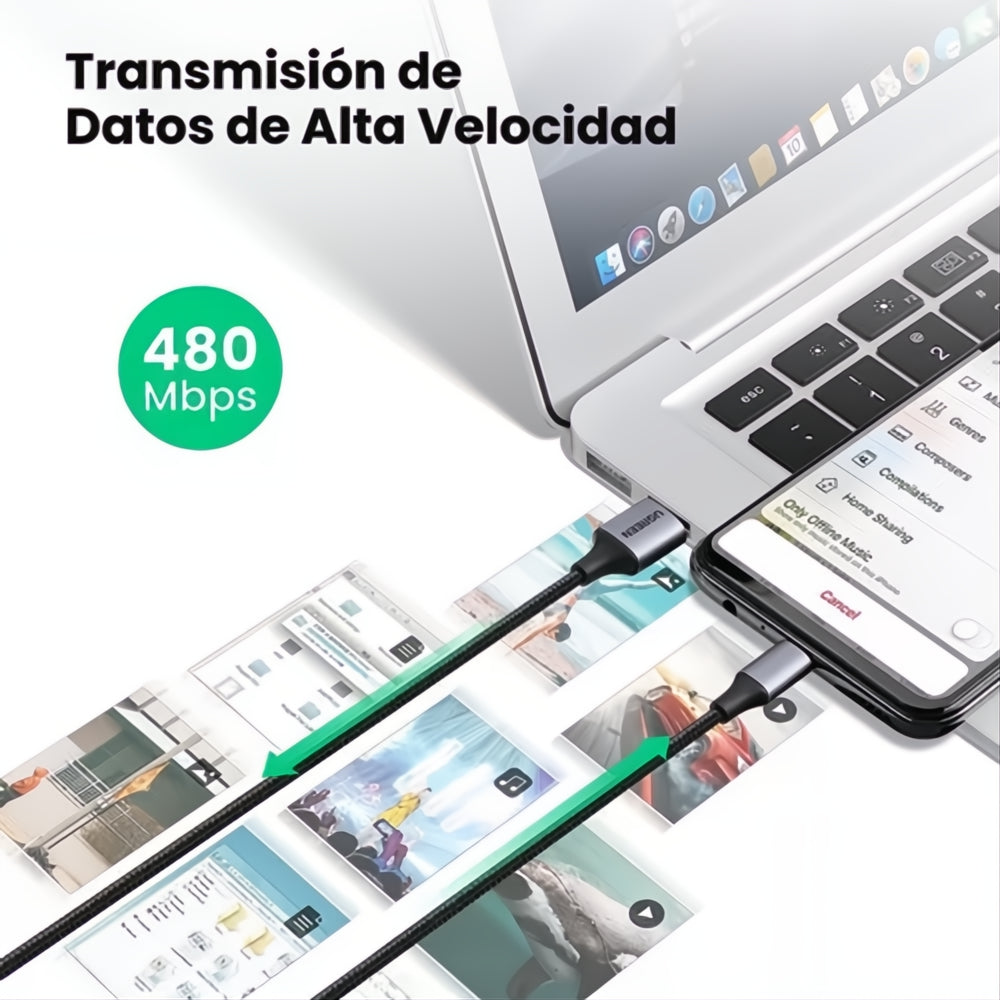 Cable Usb A Micro Usb Carga Rápida 2m Ugreen Nylon Metálico