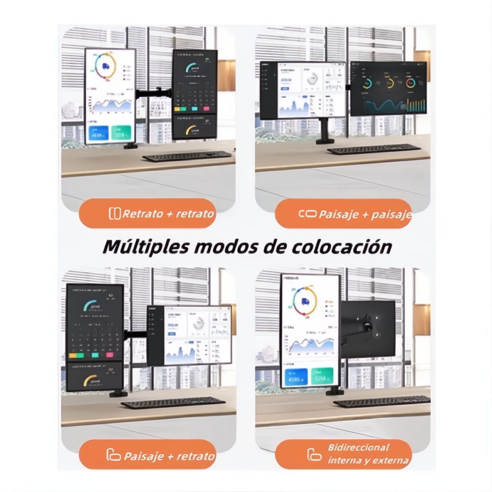 Soporte Brazo Doble Para 2 Monitores 13-32 Base Escritorio