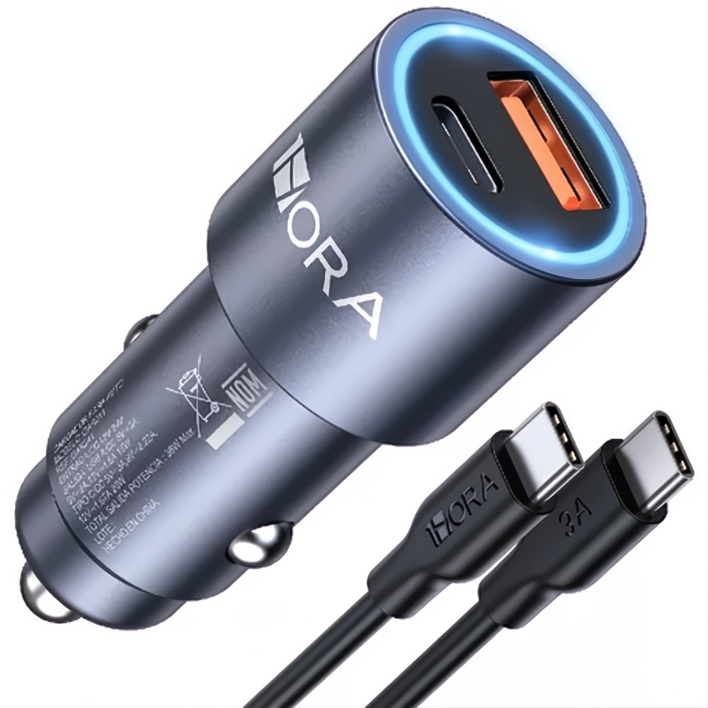Cargador Para Carro 38w Dual Carga Rápida Usb C A Usb C 3 Amperios
