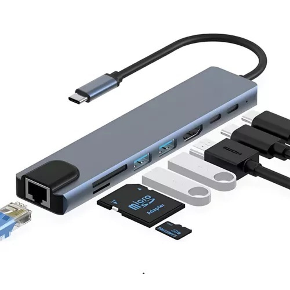 Hub Adaptador Multi Tipo C 8 En 1 Usb C A Hdmi Con Ethernet