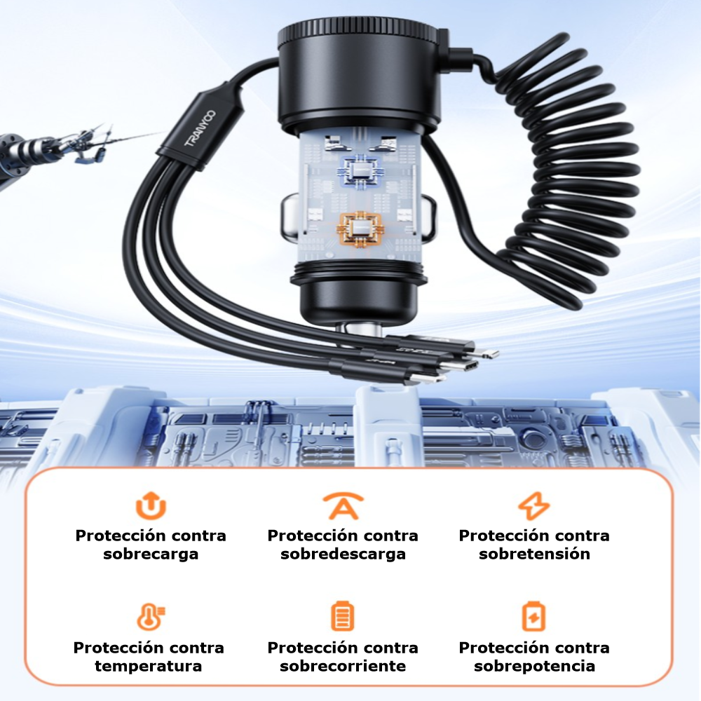 Cargador Para Carro 3 En 1 Carga Rápida de 30w Metalico Universal