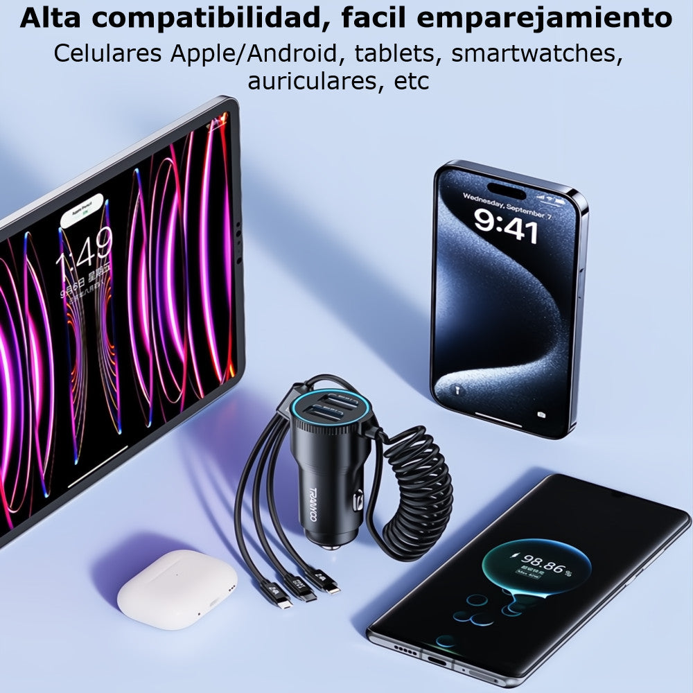Cargador Para Carro 3 En 1 Carga Rápida de 30w Metalico Universal