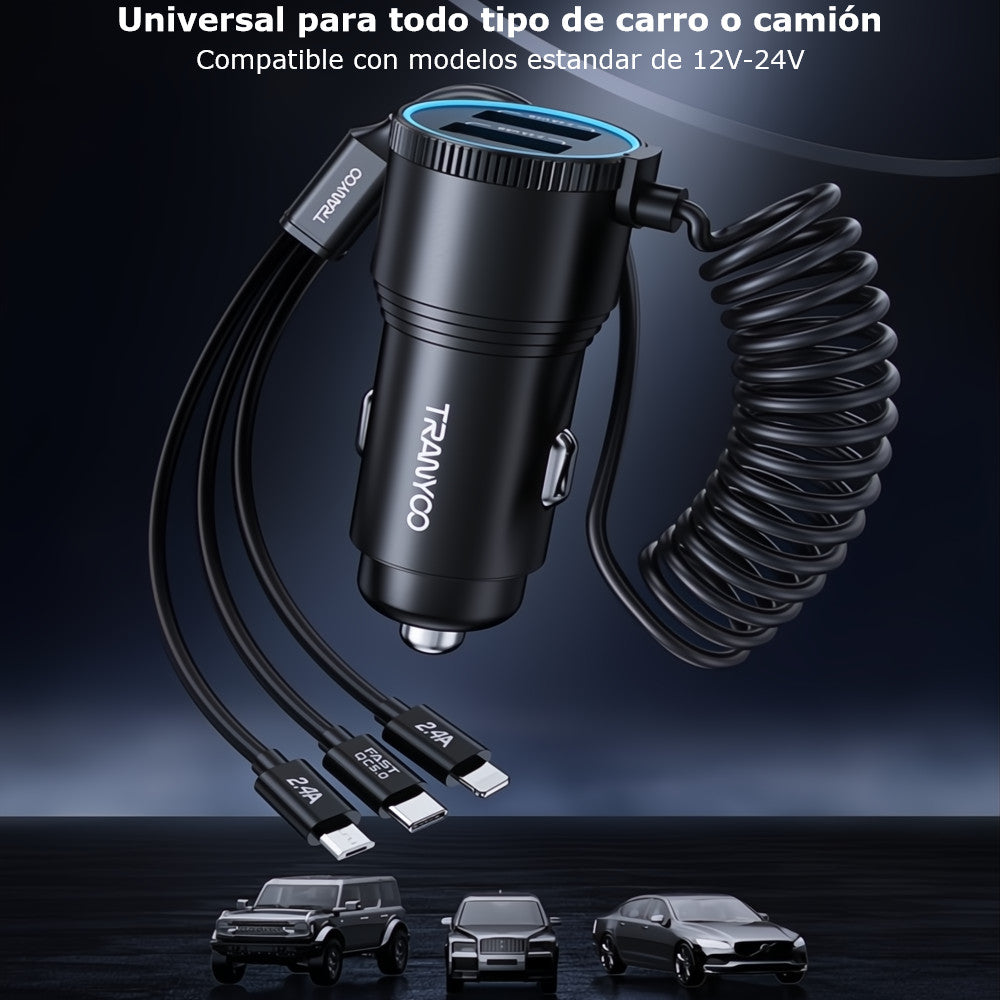 Cargador Para Carro 3 En 1 Carga Rápida de 30w Metalico Universal