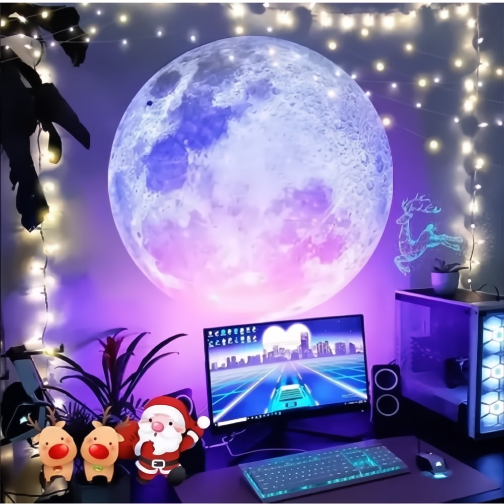 Lámpara Proyector Luna Velador Luz Led Cálida Usb Hd 360°