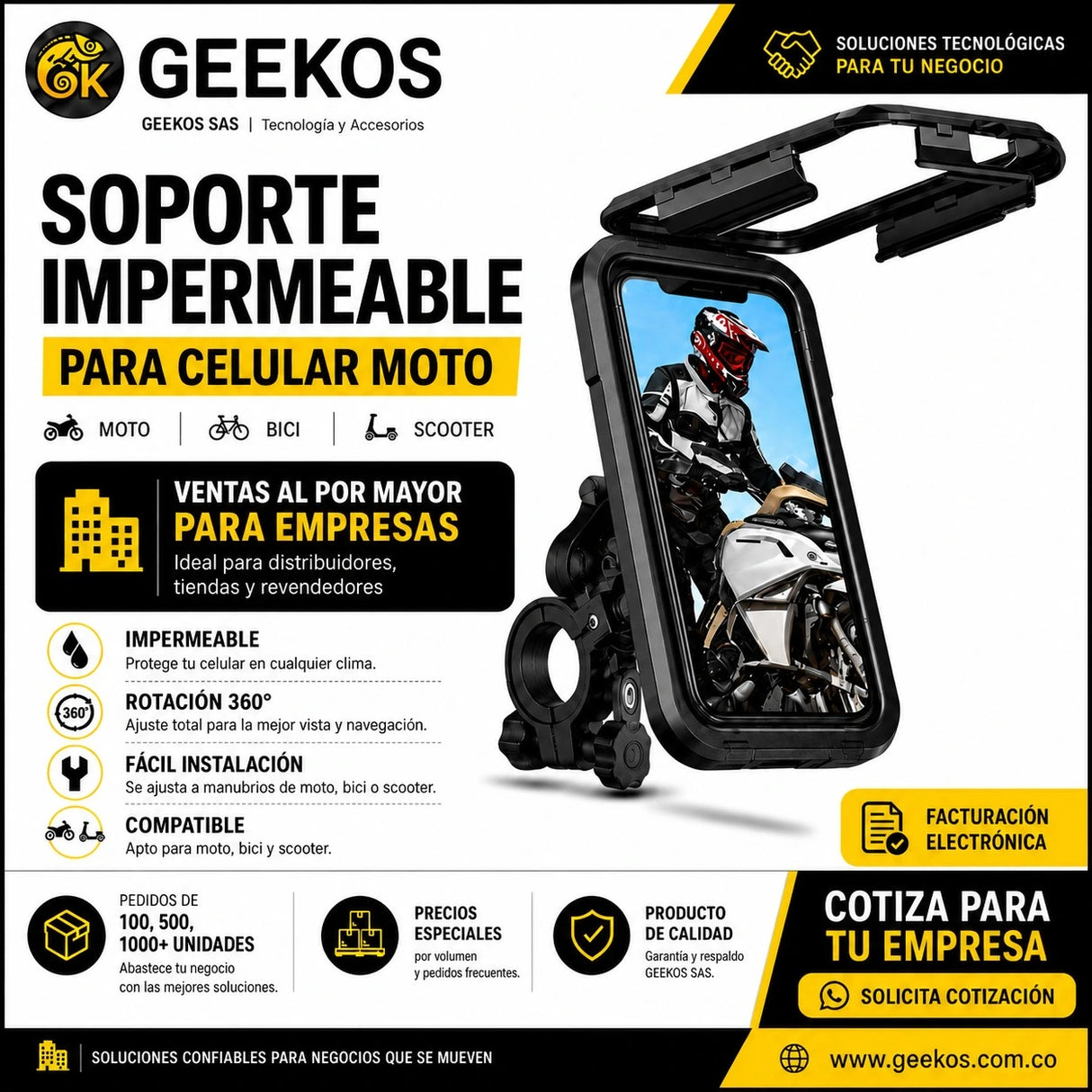 Soporte Base Para Celular Impermeable Espejo Moto Universal