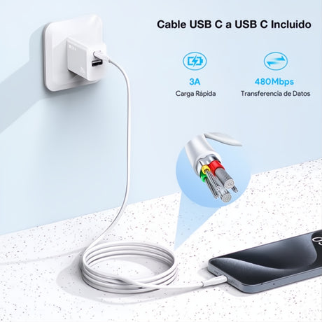 Cargador Turbo 2 En 1 Carga Rápida 20w + Cable Tipo C