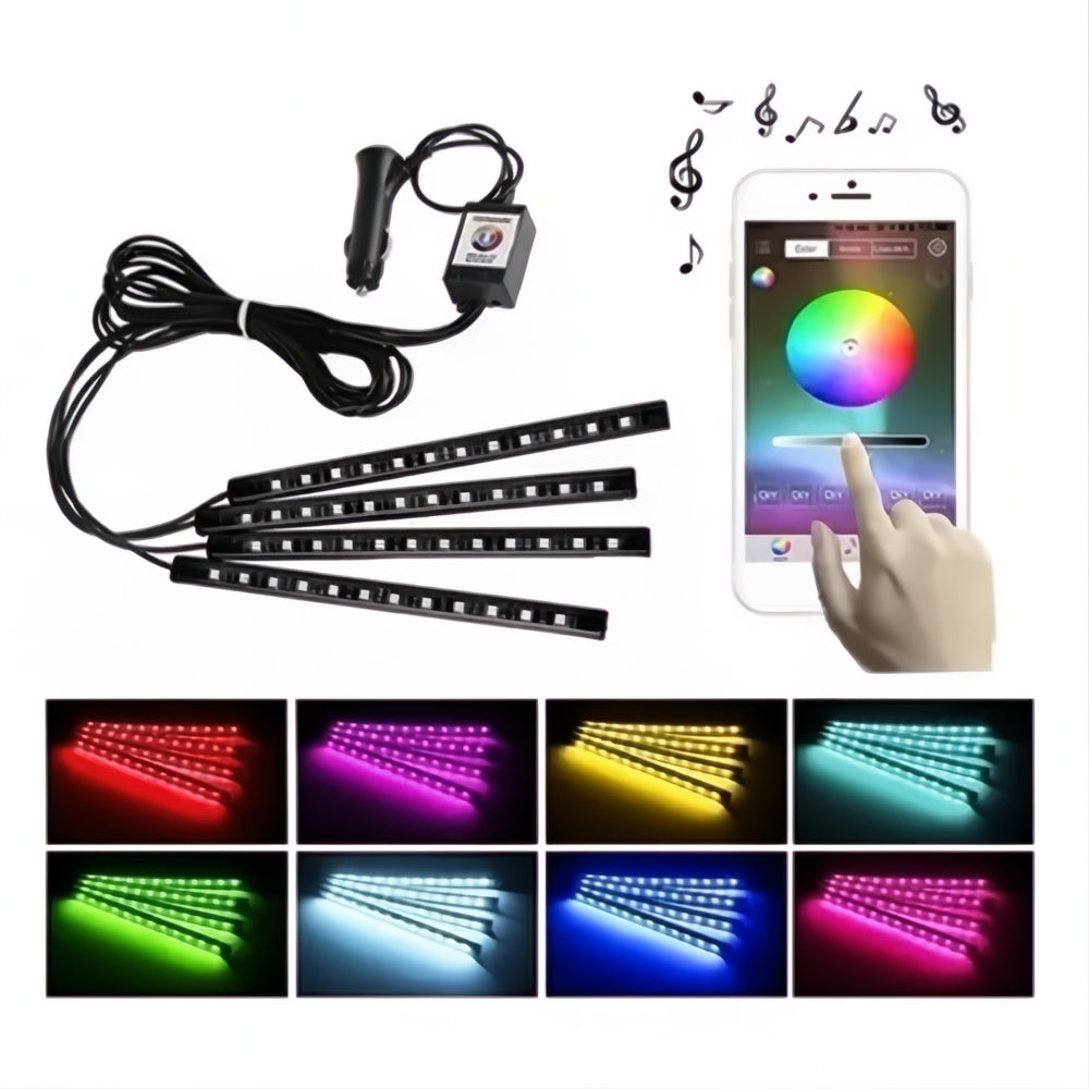 Tira Luces Interior Carro Led Rgb Audiorítmica App Bluetooth
