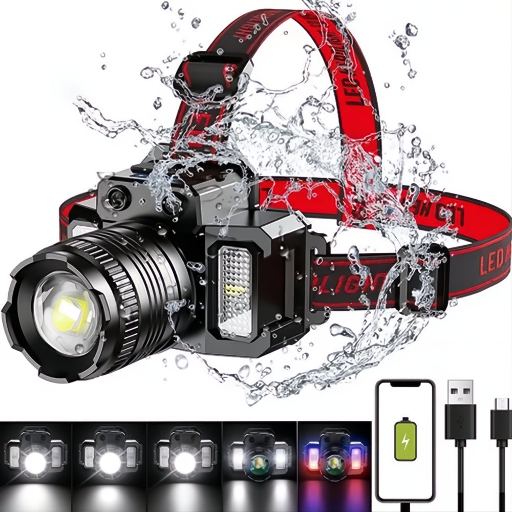 Linterna Led Minera Casco 5 Modos Sensor Recargable Usb