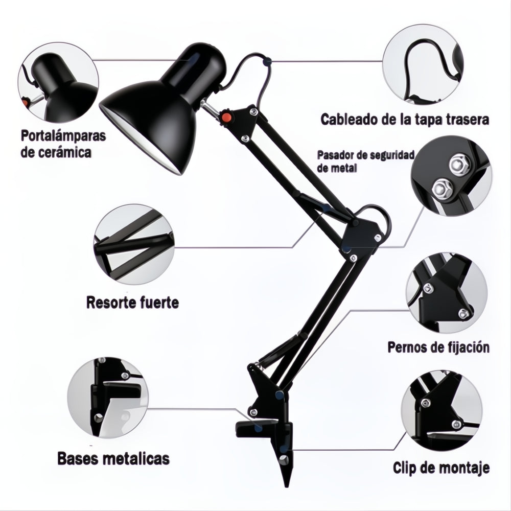 Lámpara De Mesa Escritorio Oficina Metalica con Brazo Flexible