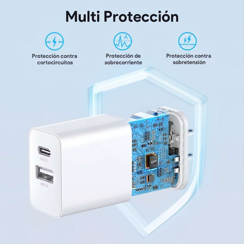 Cargador Turbo 20w Dual Carga Rápida Con Cable Para iPhone