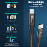 Cable Tipo C A Tipo C Carga Rápida 3 Amperios Nylon Trenzado