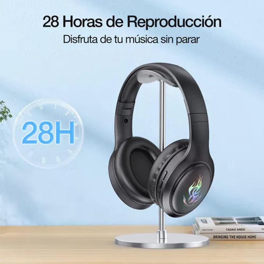 Audífonos Inalámbricos Diadema Bluetooth Luces Led Rgb Con Micrófono