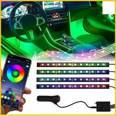 Tira Luces Interior Carro Led Rgb Audiorítmica App Bluetooth