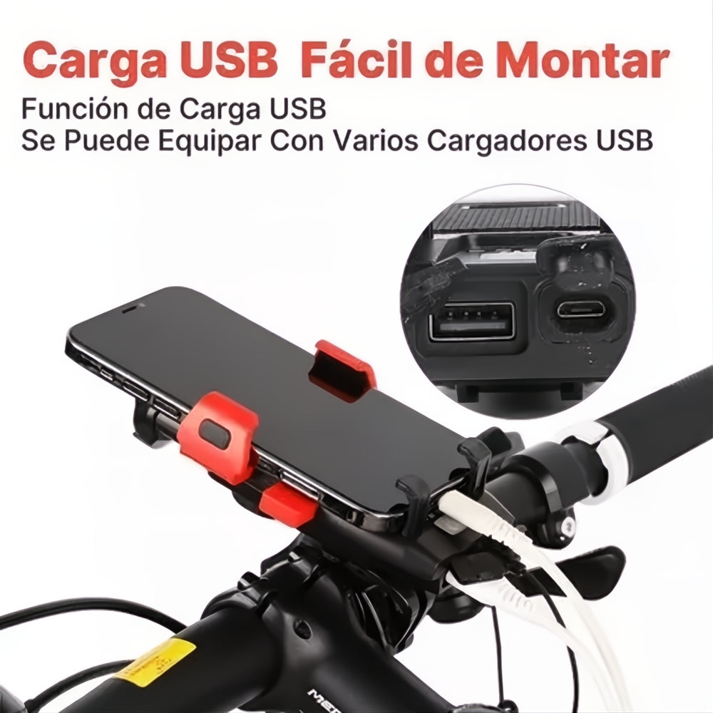 Luz Linterna Para Bicicleta Recargable Con Soporte Celular