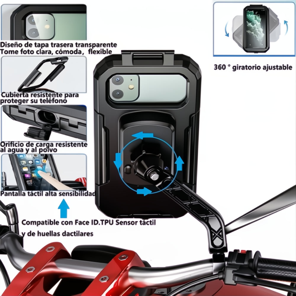 Soporte Base Para Celular Impermeable Espejo Moto Universal