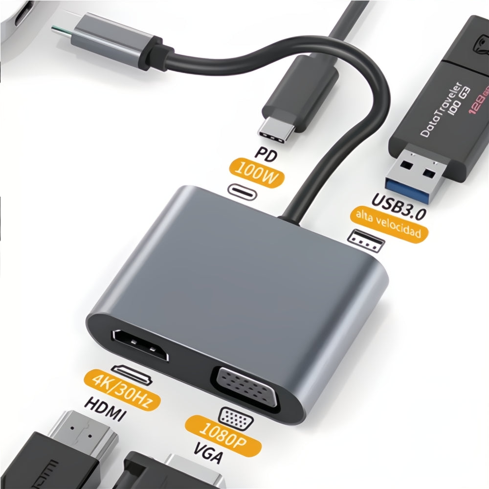 Adaptador Usb C A Hdmi Vga 4 En 1 Para Macbook/air Pro/iPad