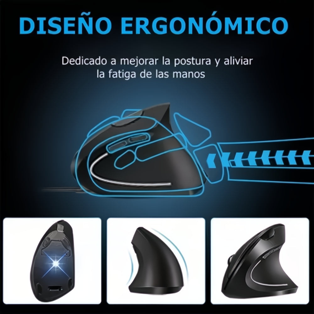 Kit Mouse Vertical Inalámbrico Recargable Con Soporte Muñeca