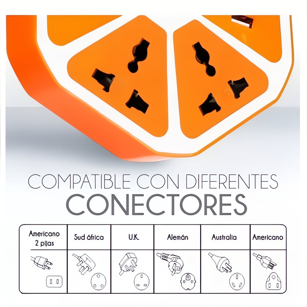 Multi Toma Conector Hexago Multiusos Con 4 Usb 1.8 Metros