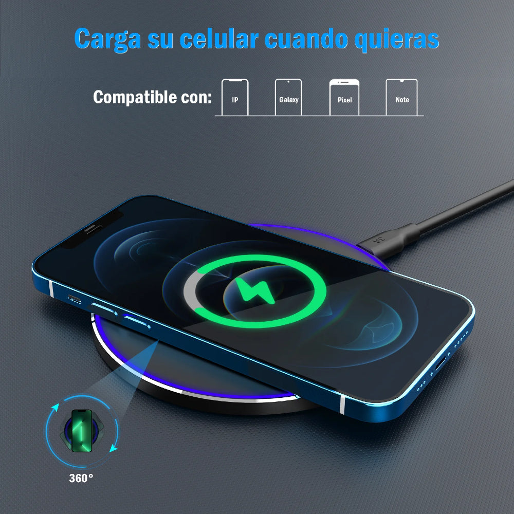 Cargador Inalambrico Base de Carga Rápida para Android y Iphone 15W