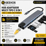 Hub Adaptador Multi Tipo C 8 En 1 Usb C A Hdmi Con Ethernet