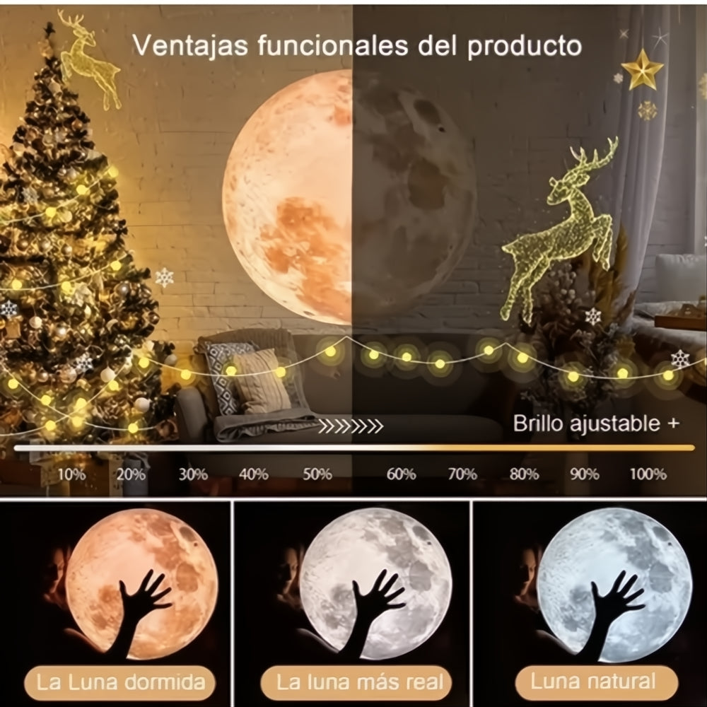 Lámpara Proyector Luna Velador Luz Led Cálida Usb Hd 360°
