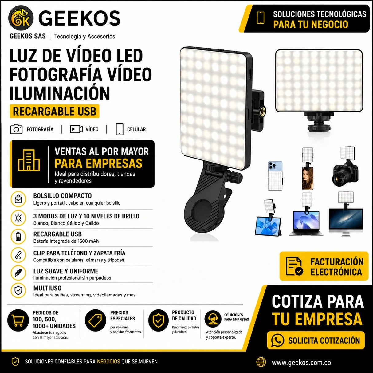 Luz De Vídeo Led Fotografía Video Iluminación Recargable Usb