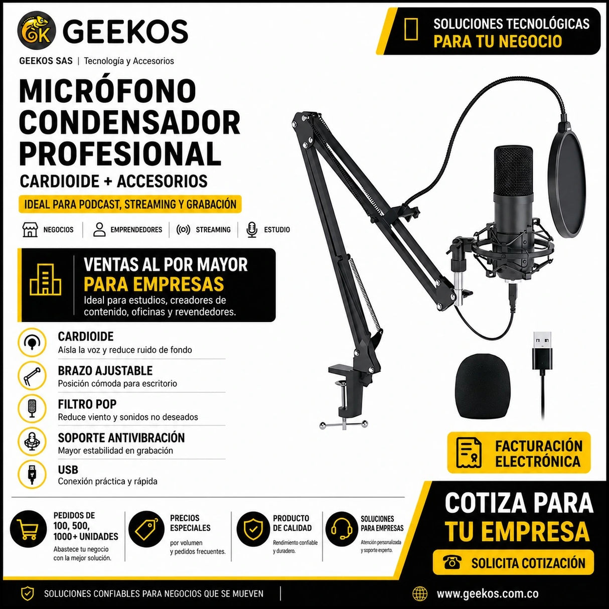 Micrófono Condensador Profesional Cardioide + Accesorios