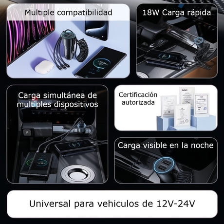 Cargador Para Carro 3 En 1 Carga Rápida de 30w Metalico Universal