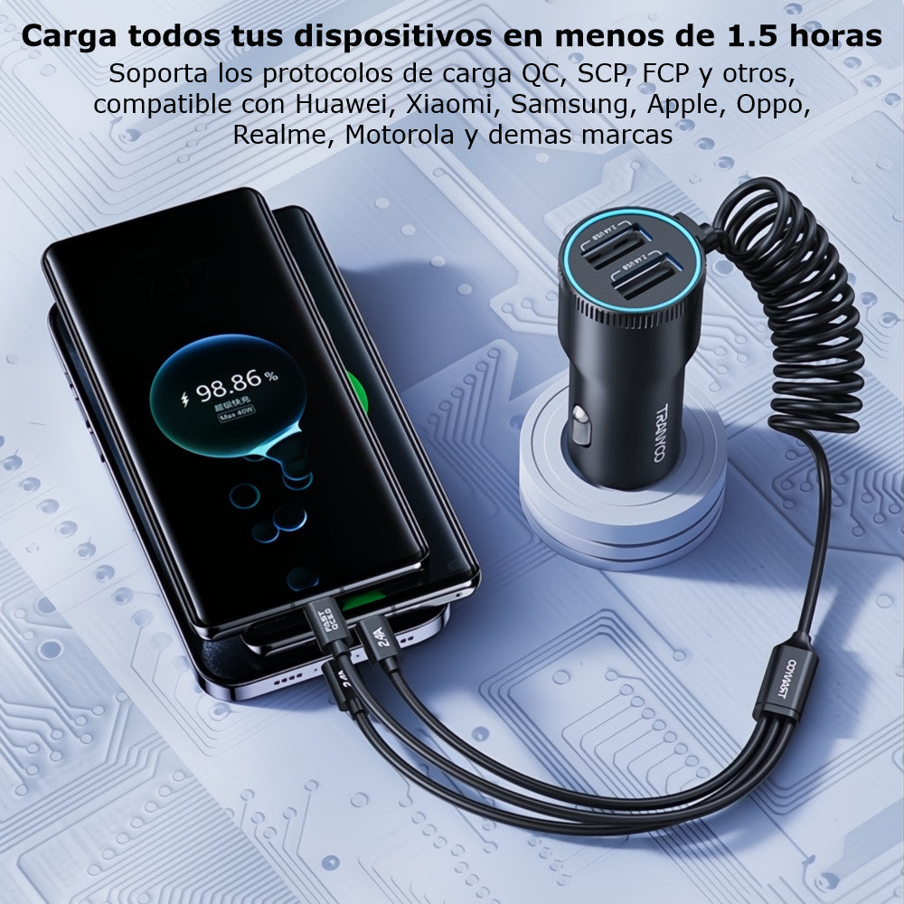 Cargador Para Carro 3 En 1 Carga Rápida de 30w Metalico Universal