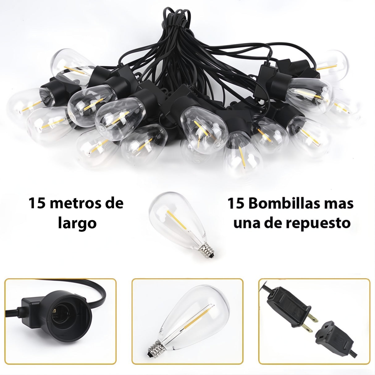 Extensión Bombillos Vintage Luces Led Exterior 16 Bombillos