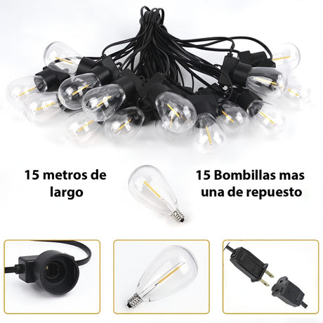 Extensión Bombillos Vintage Luces Led Exterior 16 Bombillos